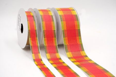 Scharlachrot, Ringelblume und Moos Fröhliches Plaid-Ribbon_AI